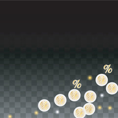 Luxury Vector Gold Percentage Sign Confetti on Transparent. Percent Sale Background. Business, Economics Print. Discount Illustration. Promotion Poster. Black Friday Banner. Special offer Template.