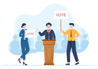 Political Candidate Cartoon Hand Drawn Illustration with Debates Concept for Promotion, Election Campaign, Active Discussion and Get Votes