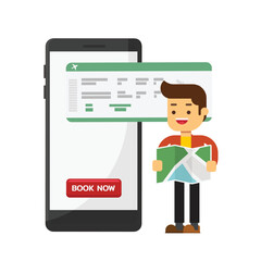 Online travel booking concept with tourist