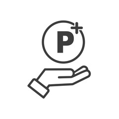 Pの文字と+の記号が入ったコインと手のアイコン -ポイント･ポイ活のイメージ素材
