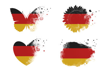 Sublimation backgrounds different forms on white background. Artistic shapes set in colors of national flag. Germany