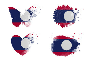 Sublimation backgrounds different forms on white background. Artistic shapes set in colors of national flag. Laos