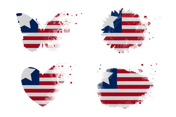 Sublimation backgrounds different forms on white background. Artistic shapes set in colors of national flag. Liberia