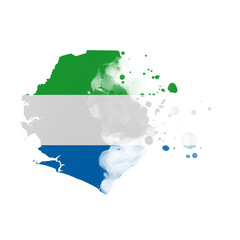 Sublimation background country map- form on white background. Artistic shape in colors of national flag. Sierra Leone