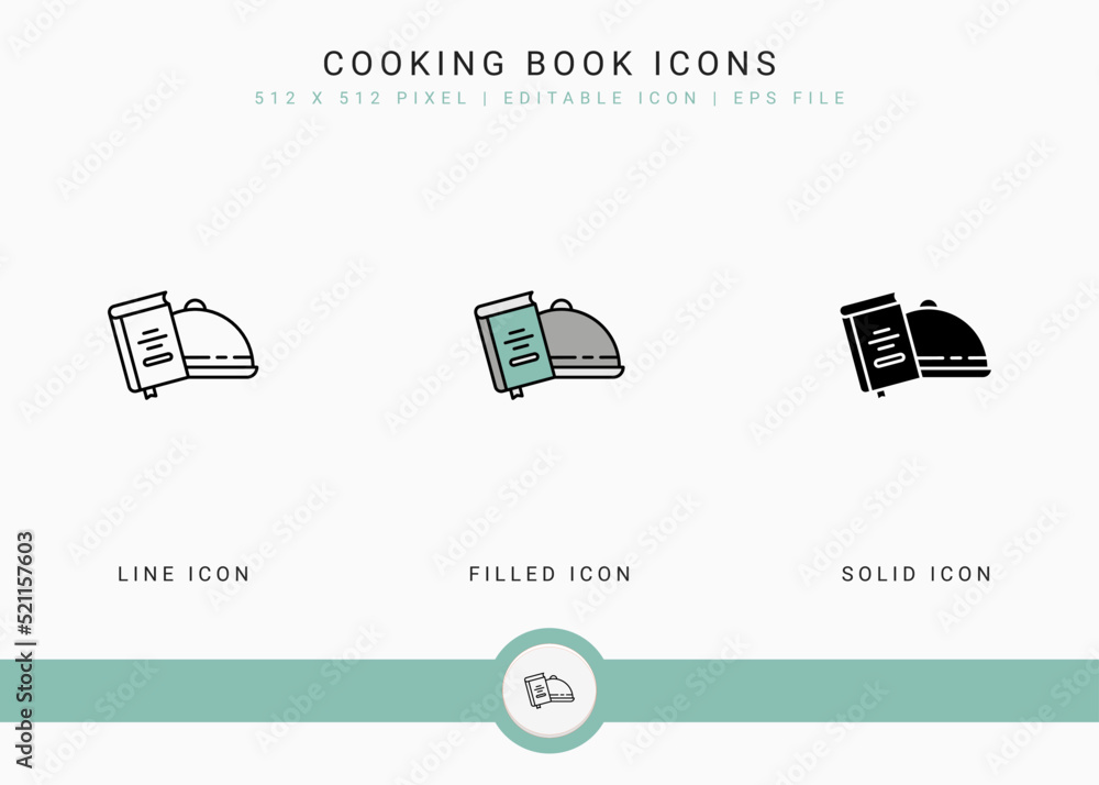 Poster cooking book icons set vector illustration with solid icon line style. kitchen utensils concept. edi