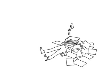 Cartoon of people swamped with paperwork. line art style