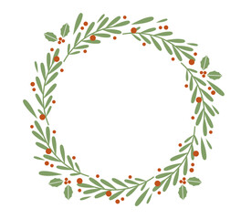 クリスマスリースのイラストの円形フレーム