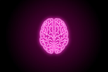 Glowing neon brain on black background 