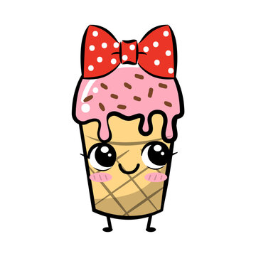 Cute kawaii ice-cream. Funny cartoon character. Vector.