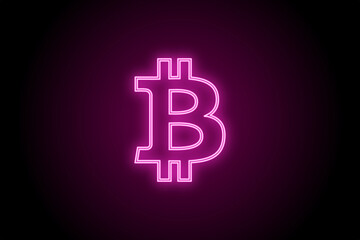 Glowing neon Bitcoin sign on black background 