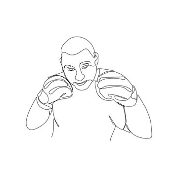 recommend clip art: Continuous line, boxer sketch. One line art