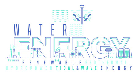 Water energy. Renewable power sources. Vector illustration