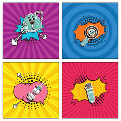 Hand drawn flat trendy cartoon elements collection stop virus