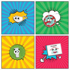 Hand drawn flat trendy cartoon elements collection stop virus