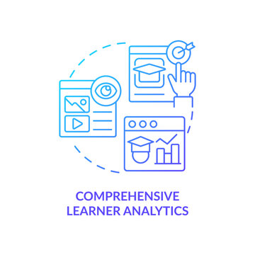 Comprehensive Learner Analytics Blue Gradient Concept Icon. Learning Content Management System Abstract Idea Thin Line Illustration. Isolated Outline Drawing. Myriad Pro-Bold Font Used