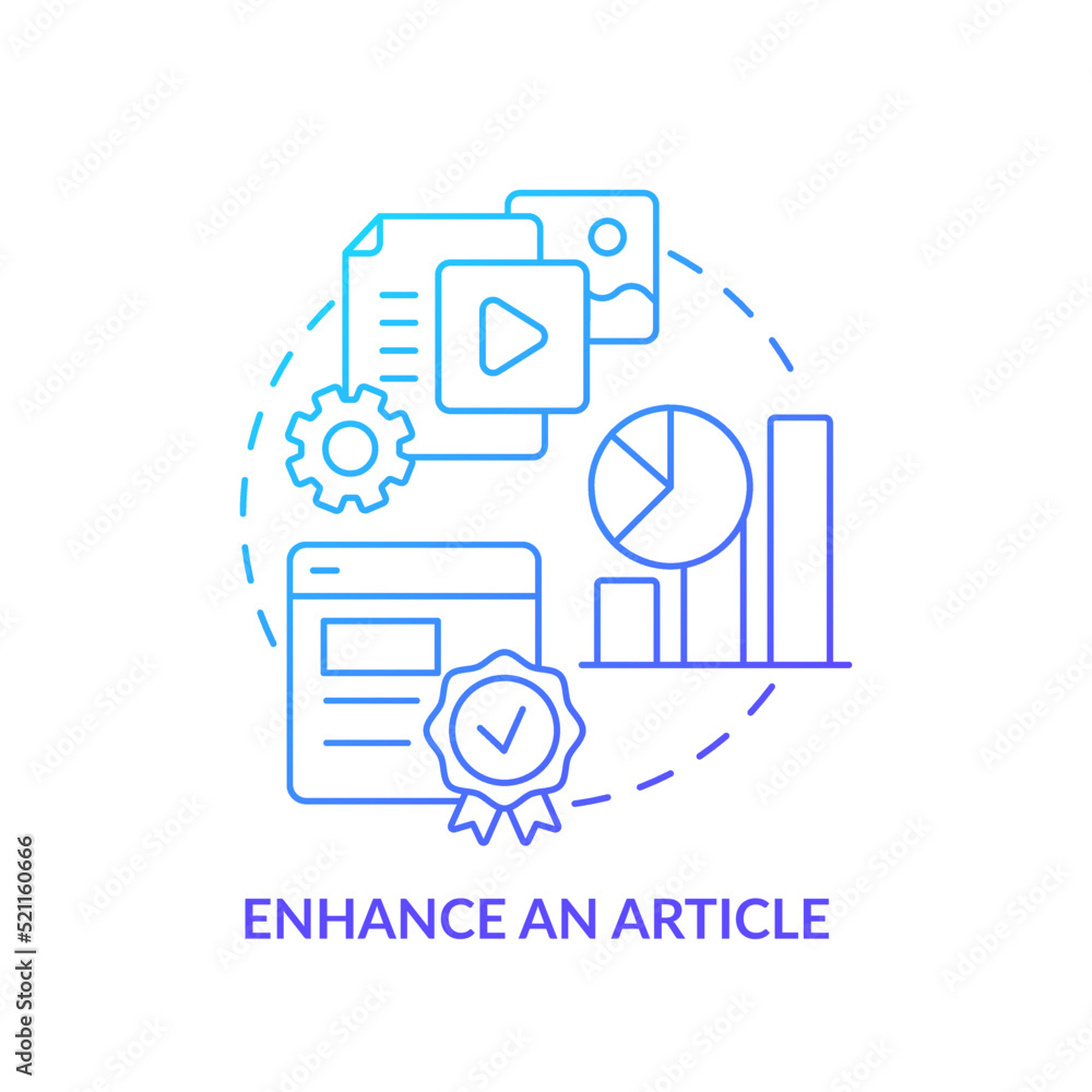 Poster enhance article blue gradient concept icon. media embeddedness use method abstract idea thin line il