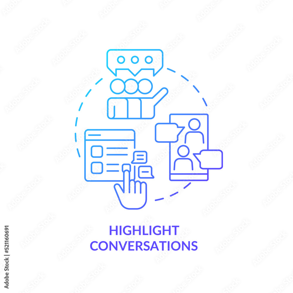 Poster highlight conversations blue gradient concept icon. embeddedness in social networks abstract idea th