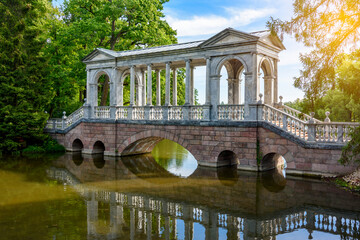 Marble bridge in summer in Catherine park, Tsarskoe Selo (Pushkin), Saint Petersburg, Russia