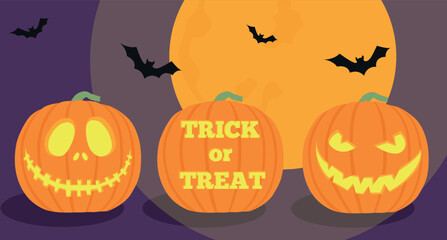 Scary and funny faces of Halloween pumpkin or ghost . Vector collection. Emotions of pumpkins on a black background. Spooky and fun happy halloween event mockup design. 