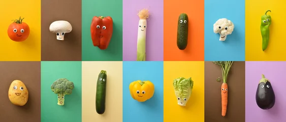 Gordijnen Set of colorful funny vegetables with face © Davizro Photography