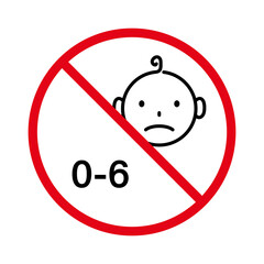 Forbidden for Kid Under 6 Year Pictogram. Prohibit Not Suitable Child Red Stop Outline Symbol. Ban Baby Age Six Years Black Line Icon. No Allowed Danger Toy Sign. Isolated Vector Illustration
