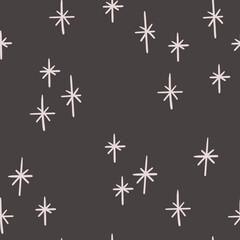Cute abstract seamless pattern. Hand-drawn stars on dark background. Vector seamless wallpaper