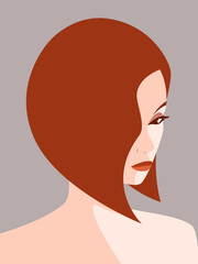 Red-haired woman with a short haircut turned in a half-profile