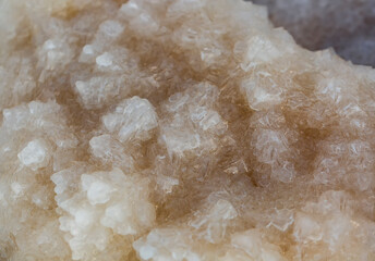 Macro of salt white crystals, rock sea salt background. Natural salt. Dead Sea salt mineral natural...