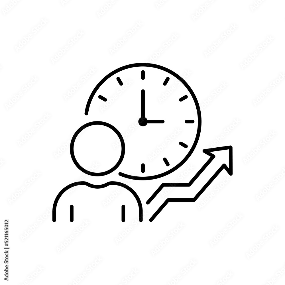 Poster time management line icon. efficiency productivity clock control linear pictogram. optimization proc