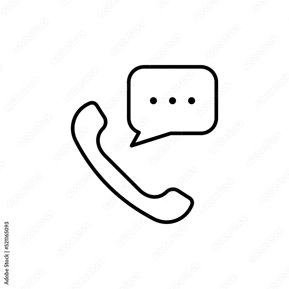 Poster handset call message line icon. telephone with speech bubble linear pictogram. web hotline contact p