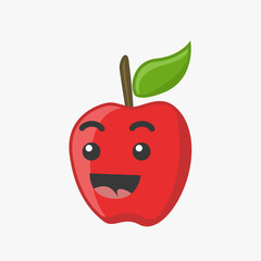Illustration vector graphic of cute red apple with leaf