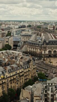 Aerial view from a drone of the Gare de Lyon in Paris