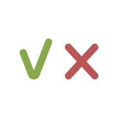 Green tick check mark and cross mark symbols icon element. Choice concept. Simple yes and no graphic design, checkmark symbol accepted and rejected. Decision making.