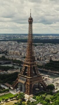 Close-up of the Eiffel Tower during restoration