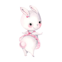 Cute watercolor illustration of little rabbit character.