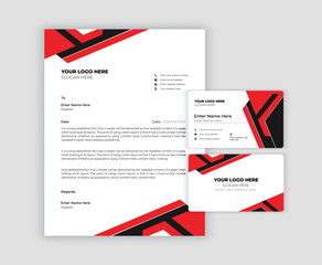 red stationery template design with geometric pattern. Set of business corporate identity mock up. Documentation for business.