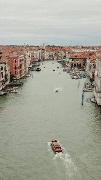 Drone panoramic view of Venice with traditional houses and Grand Canal