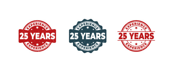 25 Years Experience Sign or Stamp Grunge Rubber on White Background