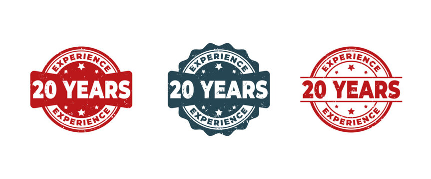 20 Years Experience Sign or Stamp Grunge Rubber on White Background