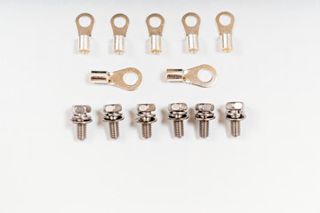 Fasteners on white background. formation of connection of parts of structure