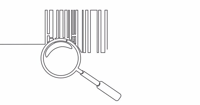 Self drawing line animation bar code with magnifying glass continuous line drawn concept video