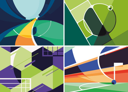 Set of soccer banners. Sport placards in abstract style.