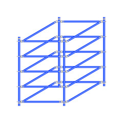 Mobile scaffolding, white background, used in construction areas.