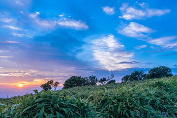 夏の伊豆半島　高原のトレッキングコースから見る夕景