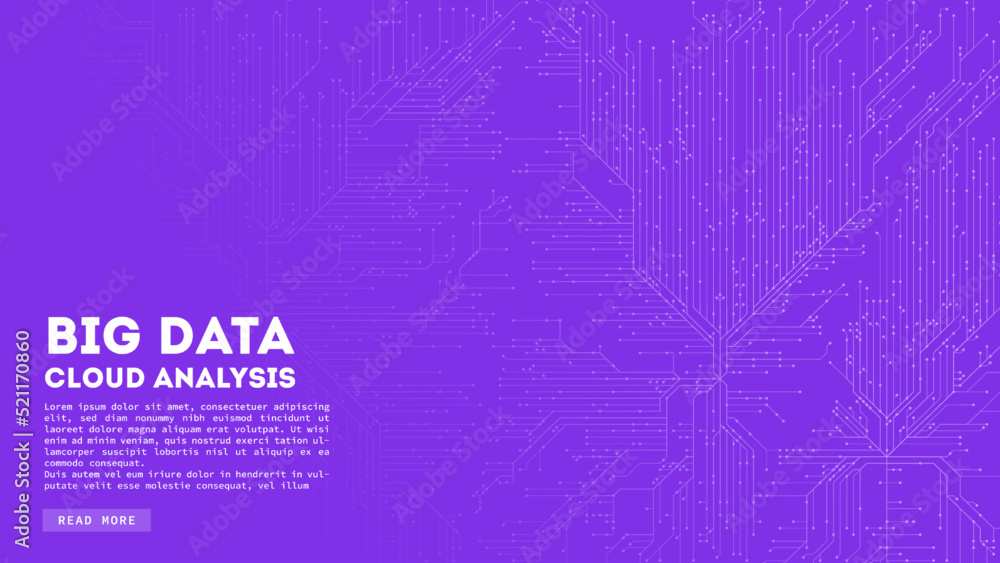 Poster big data cloud computing. blockchain visualiztion. cirquit board abstract pattern