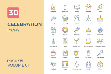 Celebration icons collection. Set contains such Icons as firework, event, and more