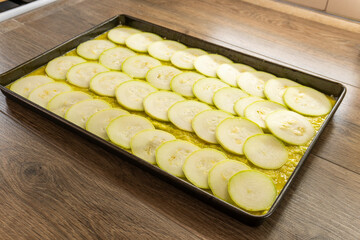 roll of fresh zucchini and egg. food concept.