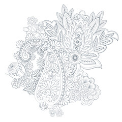 Paisley vector isolated pattern. Damask floral illustration in batik style