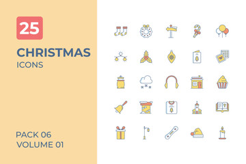 Christmas icons collection. Set contains such Icons as 25 December, snowfall, and more
