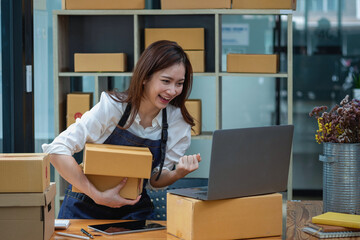 Young businesswoman checking orders and showing goodwill in ordering online from customers.